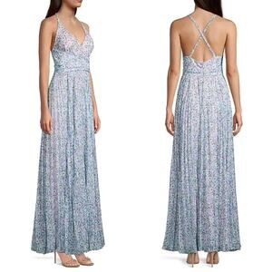 Laundry by Shelli Segal Womens Floral Pleated Chiffon Maxi Dress Size 10 Pink